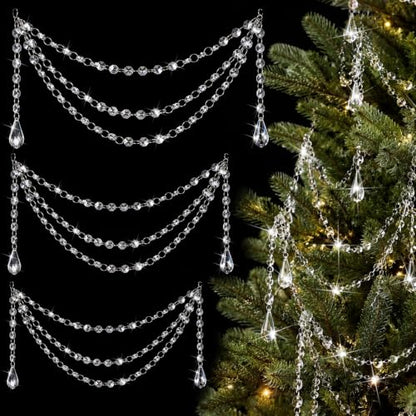 6-Pack Christmas Crystal Garland Pendant - 3-Layer Acrylic Tree Decor