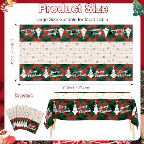 Christmas Tablecloth 8pcs Disposable Rectangular Snowflake Xmas Tree Cover 54x108 Inches - Holiday Party Supplies