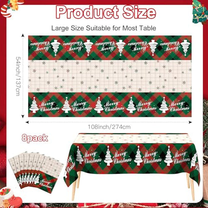 Christmas Tablecloth 8pcs Disposable Rectangular Snowflake Xmas Tree Cover 54x108 Inches - Holiday Party Supplies
