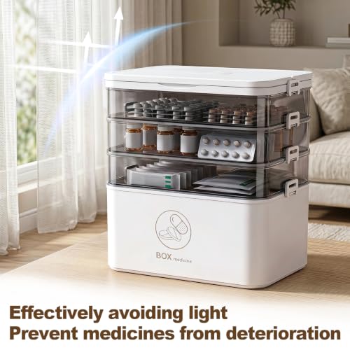 3-Tier Portable Medicine Organizer with Handle for First Aid & Family Use