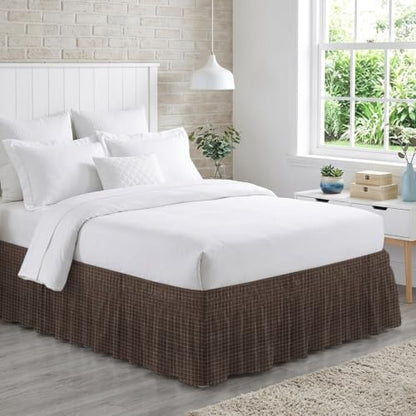 Queen Size Adjustable Buffalo Plaid Bed Skirt 16 Inch Drop - Cocoa