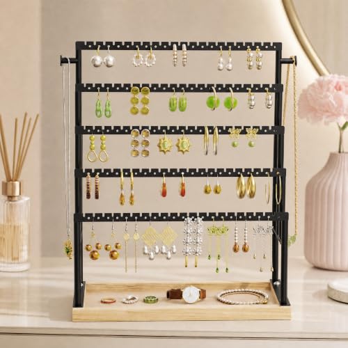 Large 5-Tier Earring Organizer Holder - Black