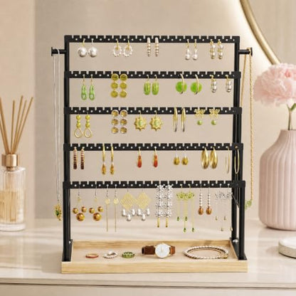 Large 5-Tier Earring Organizer Holder - Black