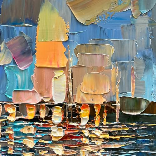 Limiyer Art Hand-Painted Abstract Landscape Oil Painting Sea Landscape Modern Abstract Art Home Wall Decoration 40x28 Inches