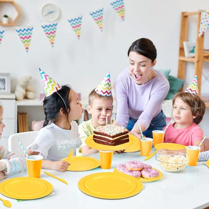 Yellow Disposable Party Plates Cups Set | 229PCS Celebration Dinnerware