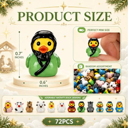 Nativity Resin Duck Set - 72 Mini Christmas Jesus Ducks Decoration with Variations