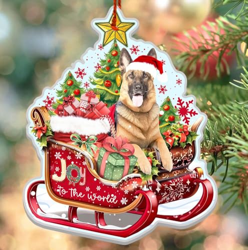 German Shepherd Christmas Ornament - Dog Lover Holiday Decor - Sleigh Shape Gift