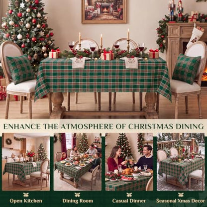 Softalker Christmas Checkered Tablecloth - Green Plaid, 54 x 80 Inch Rectangle