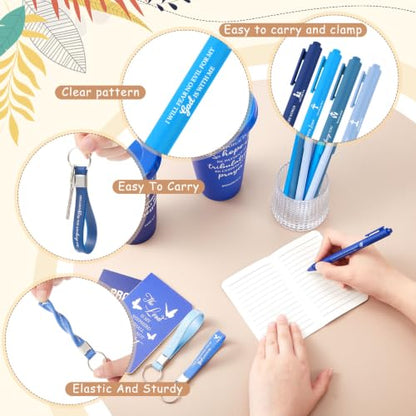 Hollowfly 48 Set Christian Church Gifts with Bible Verse Cups Notebooks & Keychains - Gradient Blue