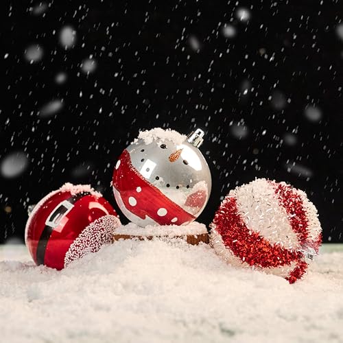 Christmas Tree Ornaments 12-Pack Red & White Plastic Shatterproof Balls 3.15 Inch