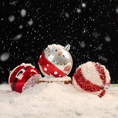 Christmas Tree Ornaments 12-Pack Red & White Plastic Shatterproof Balls 3.15 Inch