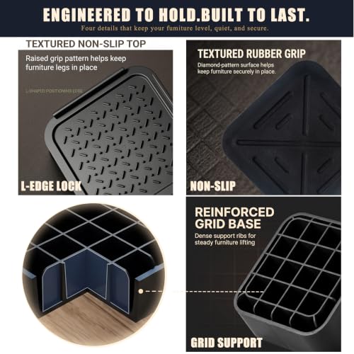 Heavy Duty Bed Risers with Adjustable Stackable Heights for Sofa and Furniture