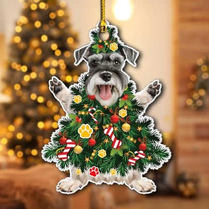 Schnauzer Christmas Tree Ornament - Festive Holiday Acrylic Dog Decor - Schnauzer Xmas Tree Variation