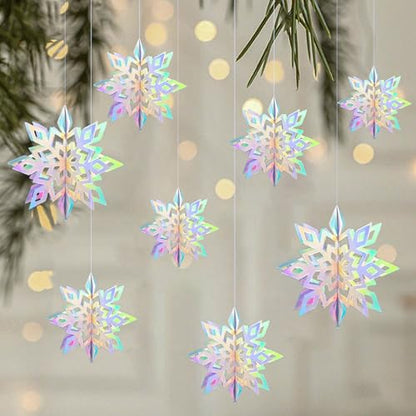 Colorful Iridescent Paper Snowflake Christmas Decorations Set - 36PCS