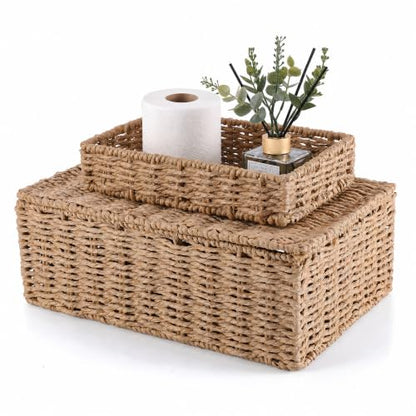 Decorative Storage Baskets with Lids - Woven Paper Rope Organizers Set