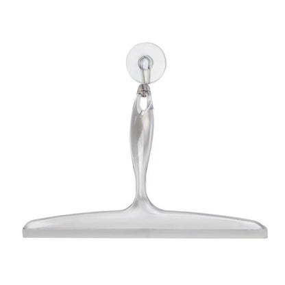 iDesign Plastic Bath Squeegee for Glass with Suction Hook Holder – 12", Clear
