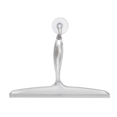 iDesign Plastic Bath Squeegee for Glass with Suction Hook Holder – 12", Clear