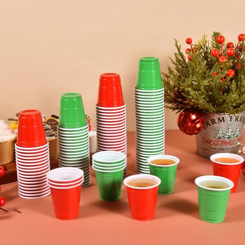 Disposable Christmas Shot Glasses 2oz Pack of 100 - Red & Green