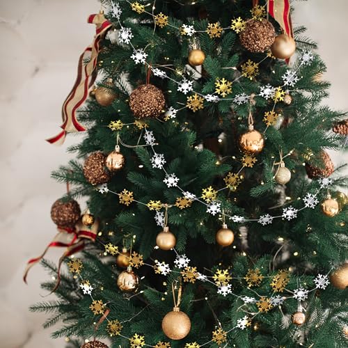 Cheerland Silver and Gold Snowflake Garland Kit - 52ft Winter Holiday Decor