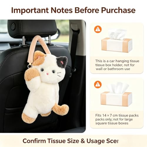 Lying Bear Cat Tissue Box Holder Plush Hanging Napkin Dispenser for Car & Home