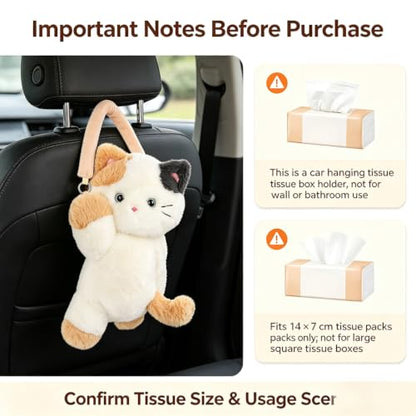 Lying Bear Cat Tissue Box Holder Plush Hanging Napkin Dispenser for Car & Home