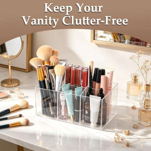 Clear Makeup Brush Holder 6 Slots Acrylic Organizer for Cosmetics