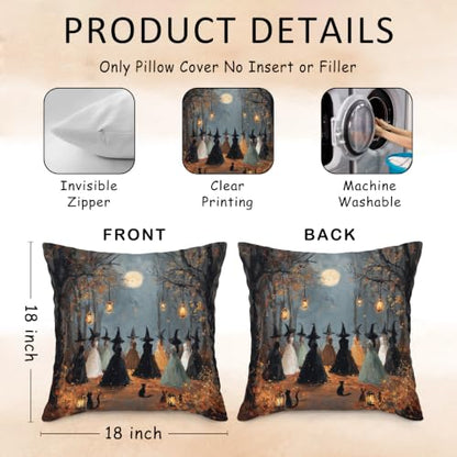 Halloween Witch Decorative Throw Pillow Cover - 18x18 Inches, Pack of 1