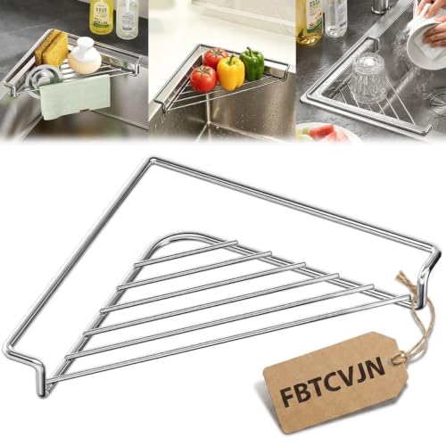 1pc Stainless Steel Corner Sink Shelf with Triangular Wire Rack – Kitchen Organizer