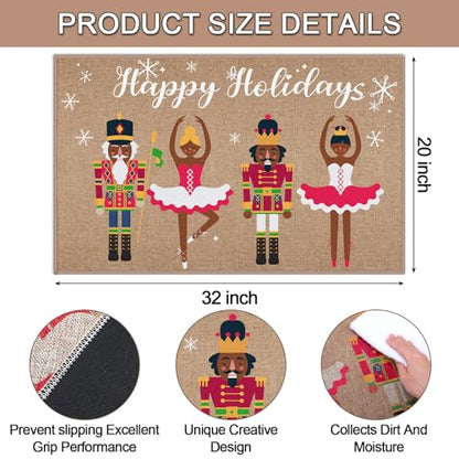Christmas Nutcracker Doormat 32x20 Inch Holiday Welcome Rug - Happy Holidays Variation