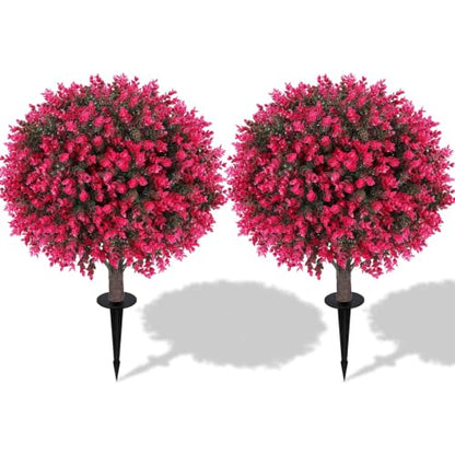 Artificial Eucalyptus Topiary Ball Trees Set of 2 - 24 Inch with Ground Spikes - Faux Garden Decor