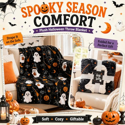 Halloween Gift Basket for Women with Blanket, Socks, Candle & Accessories