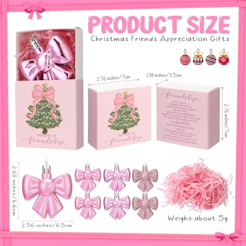 Pink Bow Christmas Ornaments Set - Friendship Gift Decorations, 12 Pieces