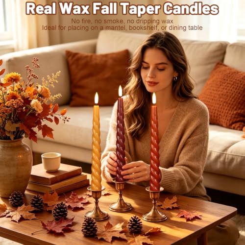 Wondise Fall Flameless Taper Candles with Remote - Autumn Decor, Battery Operated
