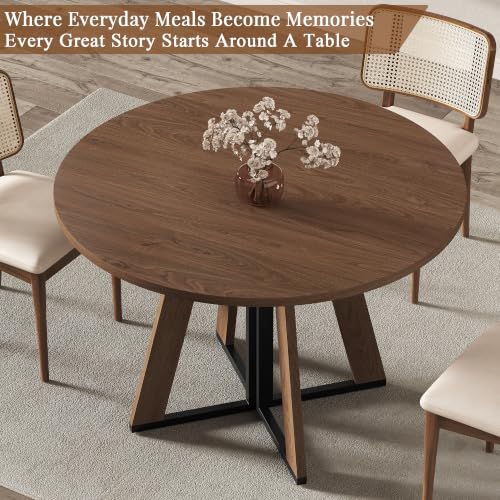 Walnut 42 Inch Round Dining Table for 4 - Farmhouse Kitchen & Small Spaces