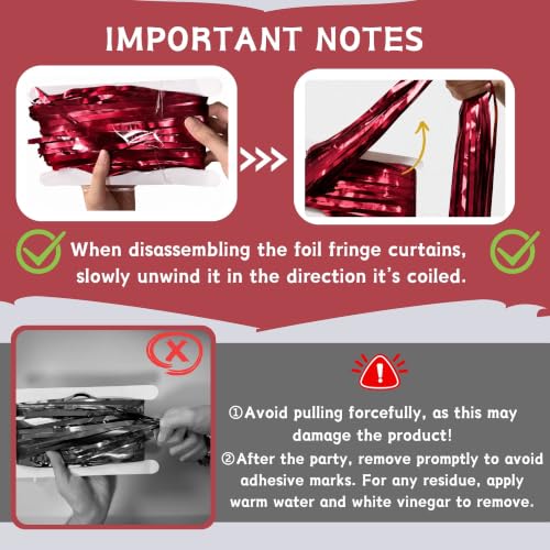 Burgundy Red Foil Fringe Curtain Backdrop - 2 Pack, 3.3x6.6 ft, Matte Finish, Indoor Party Decor