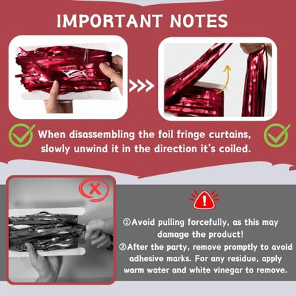 Burgundy Red Foil Fringe Curtain Backdrop - 2 Pack, 3.3x6.6 ft, Matte Finish, Indoor Party Decor