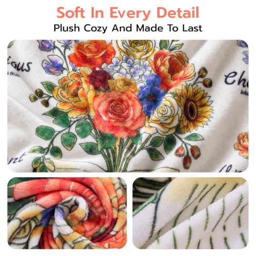 Christian Blanket for Women with Flowers - Religious Inspirational Gift - Bouquet-White Variation 50x60"
