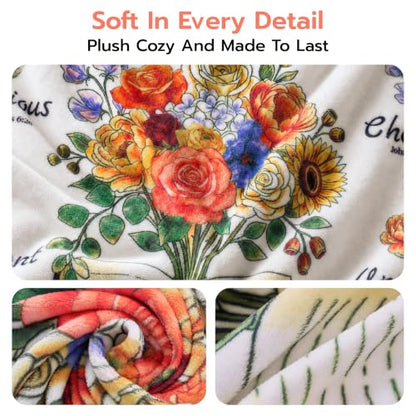 Christian Blanket for Women with Flowers - Religious Inspirational Gift - Bouquet-White Variation 50x60"