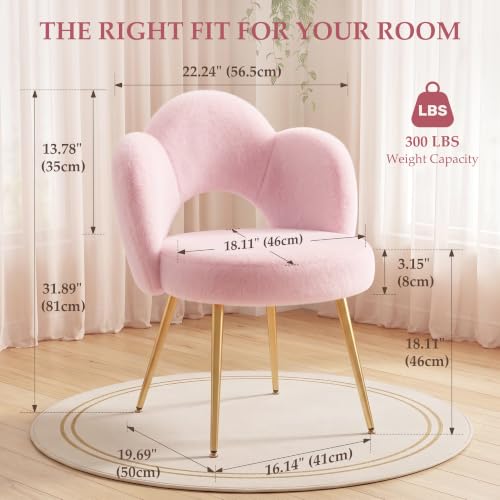 Pink Fluffy Vanity Chair with Gold Legs - Makeup & Bedroom Seating - Variation of THIS listing