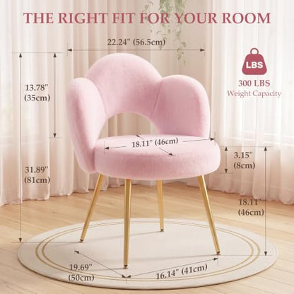 Pink Fluffy Vanity Chair with Gold Legs - Makeup & Bedroom Seating - Variation of THIS listing