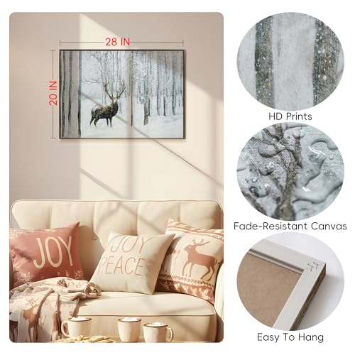 Christmas Canvas Wall Art Reindeer Scene 20x28 Inch Holiday Decor for Living Room