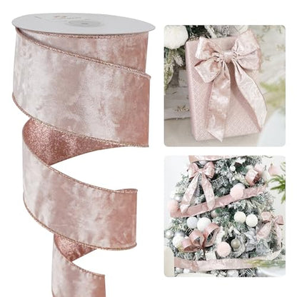 Rose Gold Velvet Wired Ribbon 2.5 Inch x 10 Yards - Christmas Decor, Bows & Wreaths