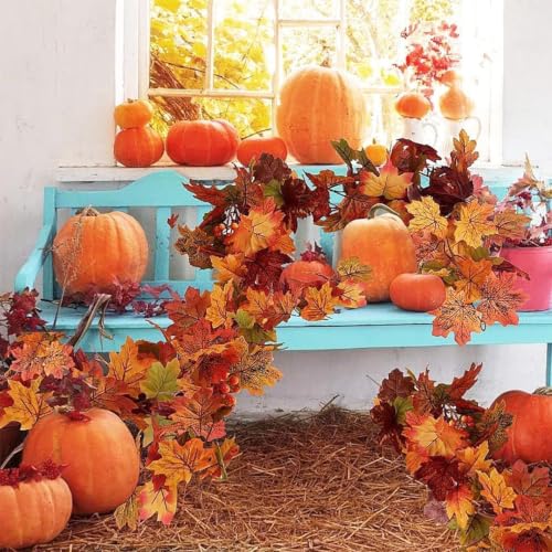 Artificial Fall Maple Leaf Garland 6 Pack - 6 Ft Autumn Decor