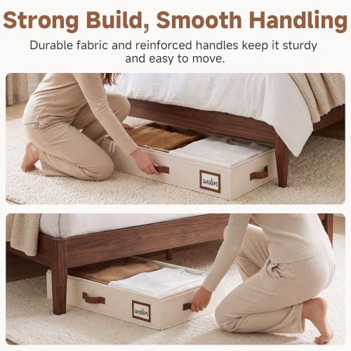 StorageWorks 4 Inch Low Profile Under Bed Storage Container with Clear Lid - Ivory White