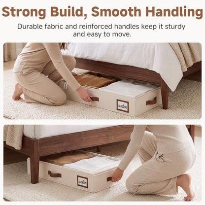 StorageWorks 4 Inch Low Profile Under Bed Storage Container with Clear Lid - Ivory White