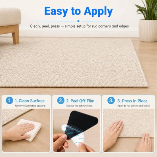 Triangle Black Rug Grippers 24 Pack Non Slip Rug Tape for Hardwood & Tile Floors