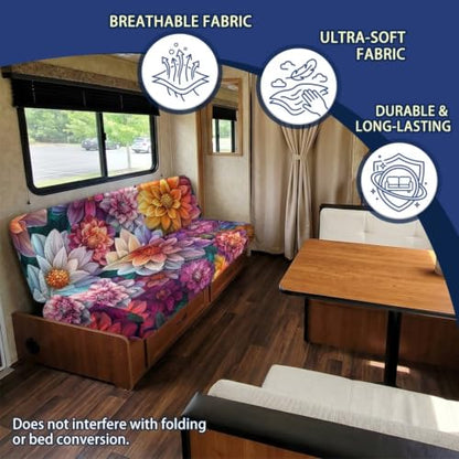 Dahlia RV Jackknife Sofa Cover Set - 2 Piece, High-Stretch Fabric, Easy Fit