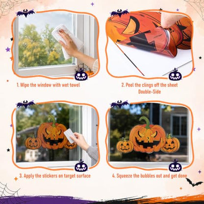 Halloween Window Clings - Classic Ghost & Pumpkin Design, Double-Sided, 45PCS, Removable Decorations for Home & Parties