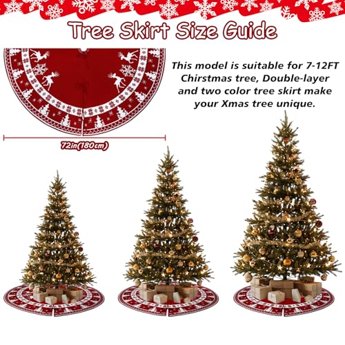 72 Inch Double-Sided Knitted Christmas Tree Skirt - Red & White Variation