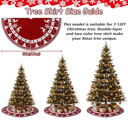 72 Inch Double-Sided Knitted Christmas Tree Skirt - Red & White Variation